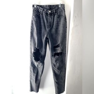 Distressed black high waisted mom jeans